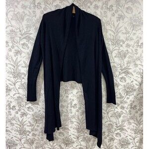 DKNY 100% Merino Wool Navy Blue Cardigan Shawl Asymmetrical Light Sweater Sz S